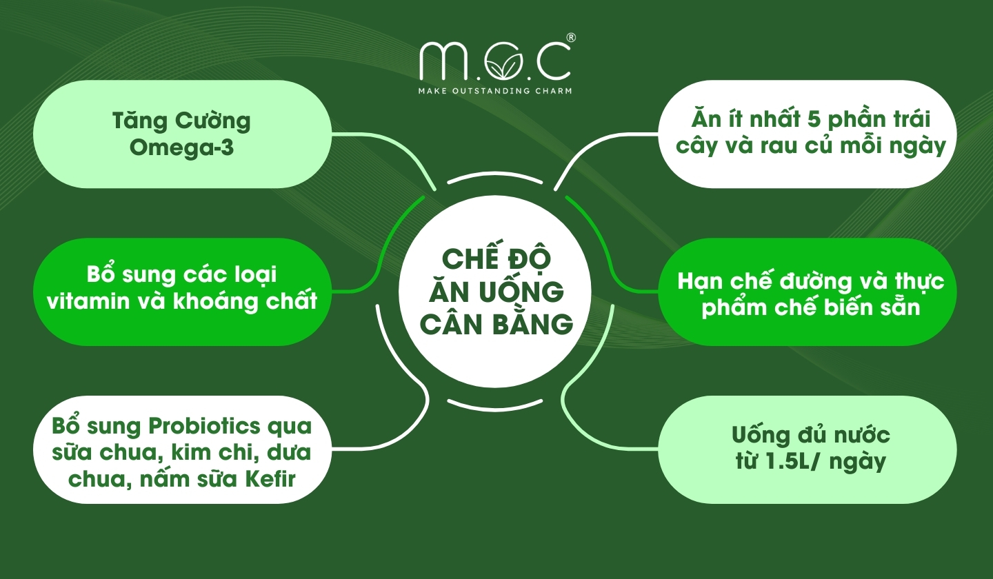 Chế độ ăn uống cân bằng giúp giảm mụn do stress hiệu quả