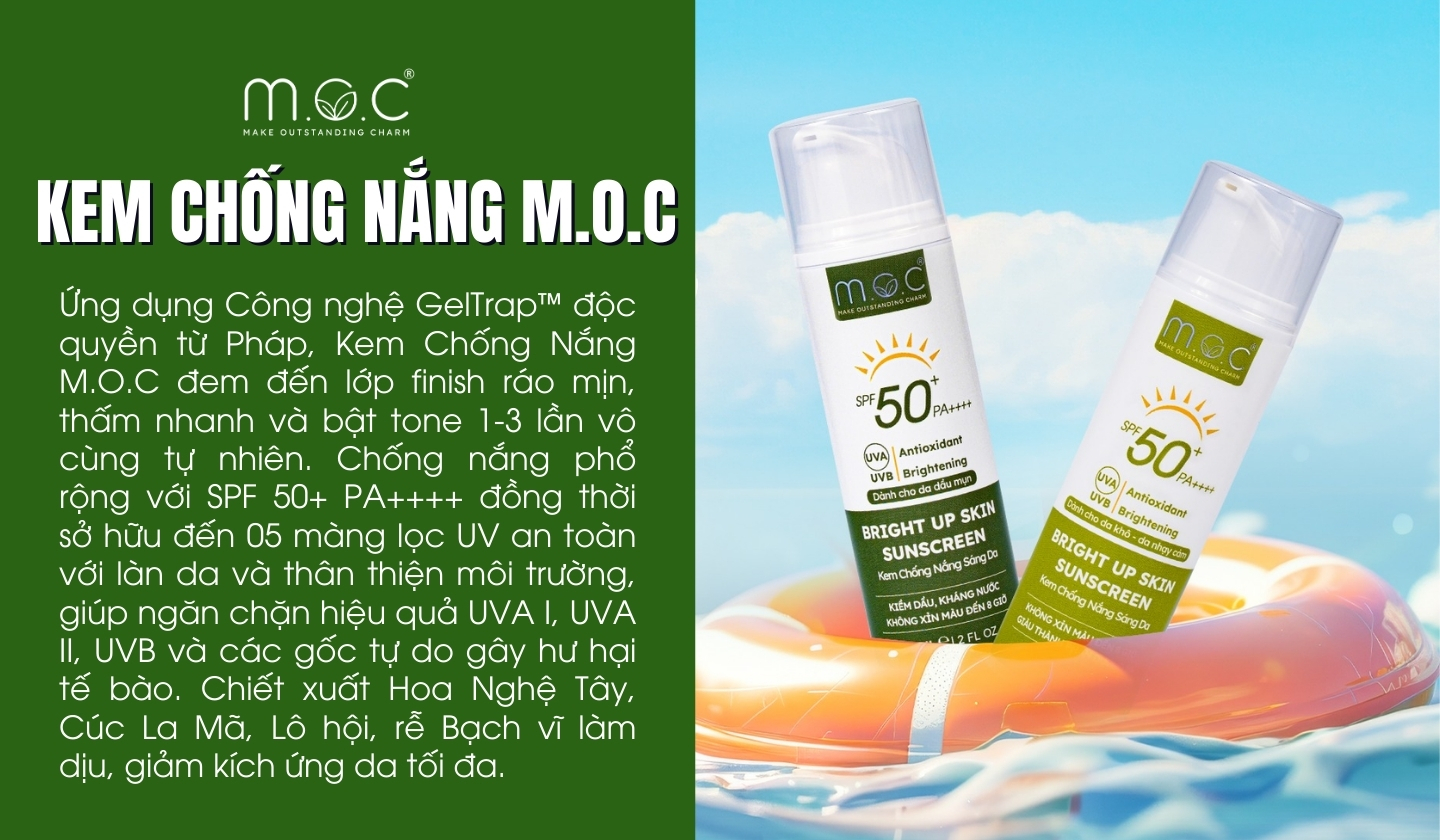 Kem chống nắng M.O.C bảo vệ da phổ rộng trước tác hại của UV và bụi mịn