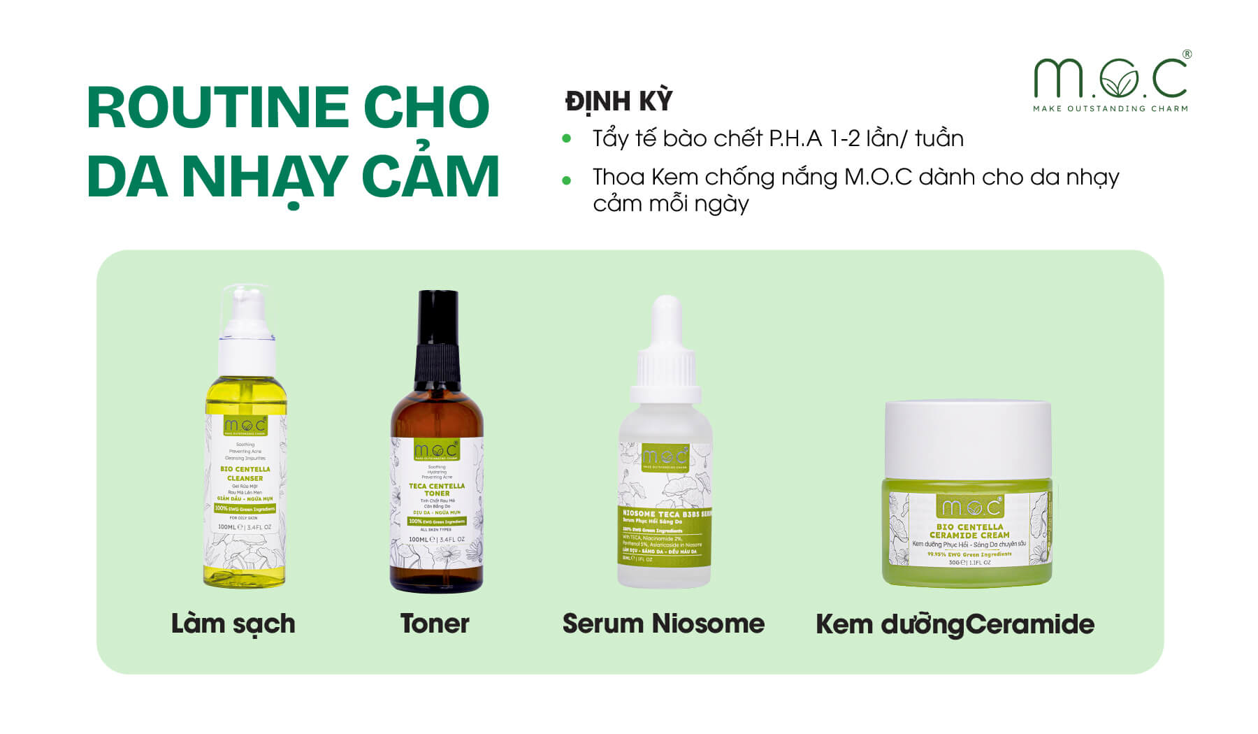 Tham khảo các bước chăm sóc cho da nhạy cảm với sản phẩm M.O.C