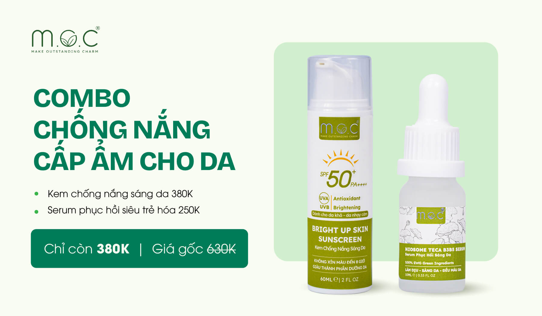 Combo chống nắng, cấp ẩm, dịu da cho da nhạy cảm