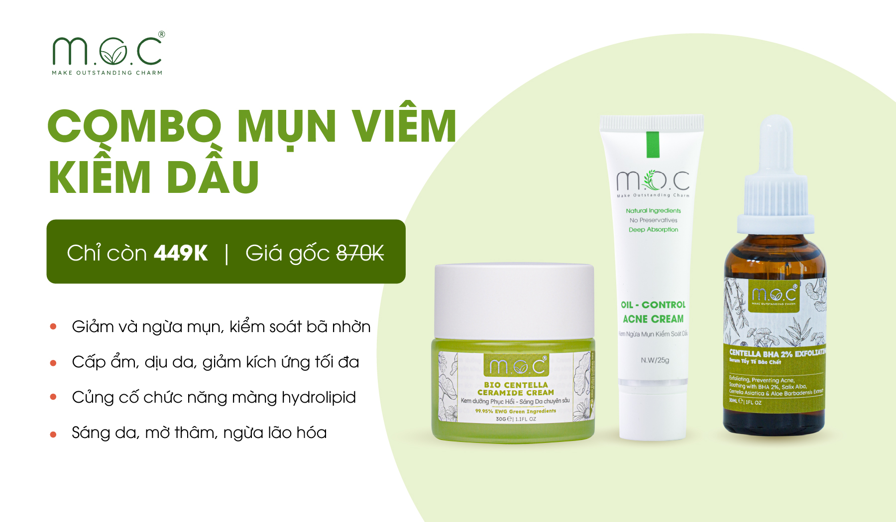 Combo giảm mụn viêm, kiềm dầu, thu nhỏ lỗ chân lông