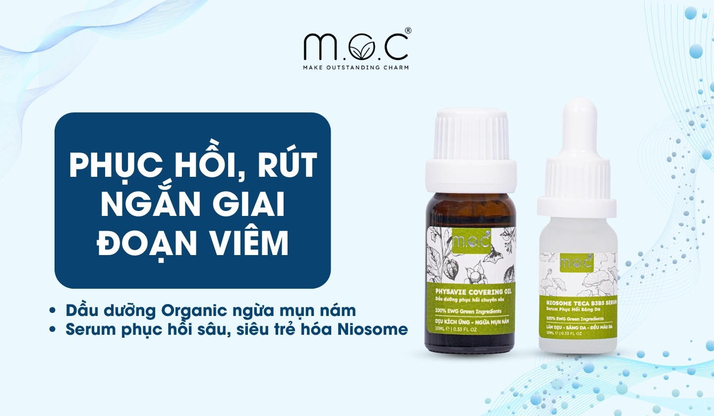 Combo phục hồi M.O.C giúp sữa chửa hư tổn, rút ngắn giai đoạn viêm, tránh da bị breakout