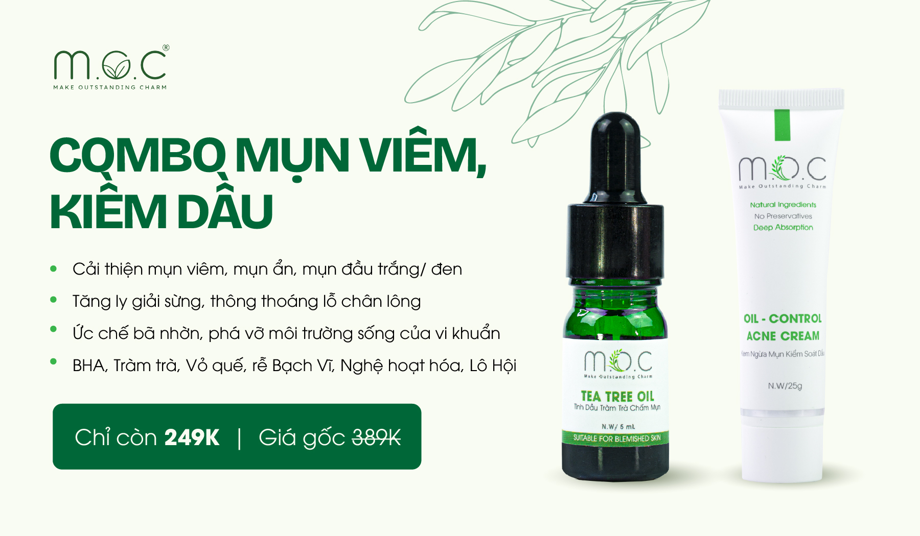 Combo tràm trà cải thiện mụn viêm M.O.C