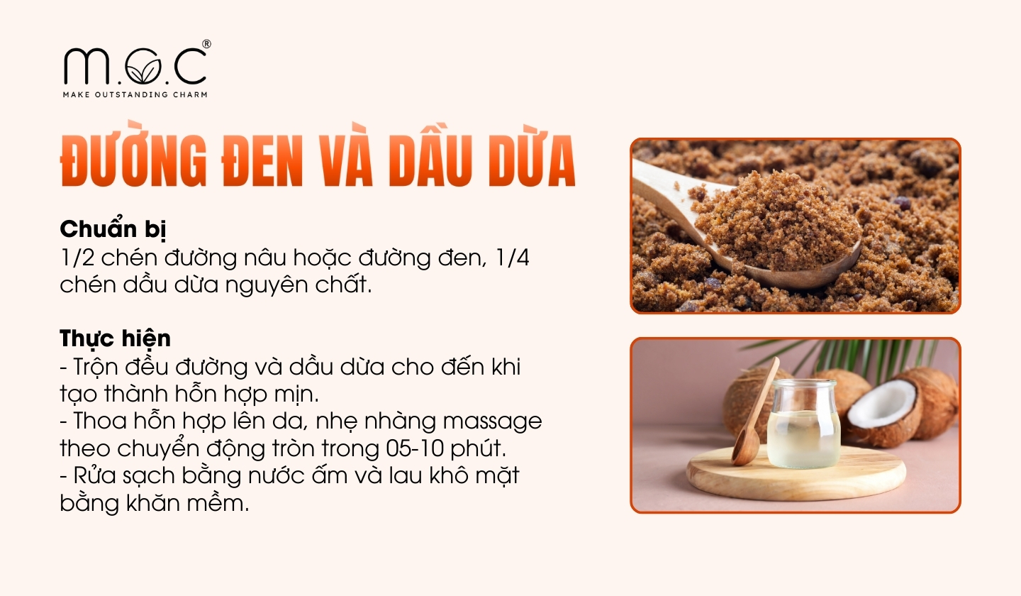 Đường đen và dầu dừa tẩy tế bào chết dịu nhẹ