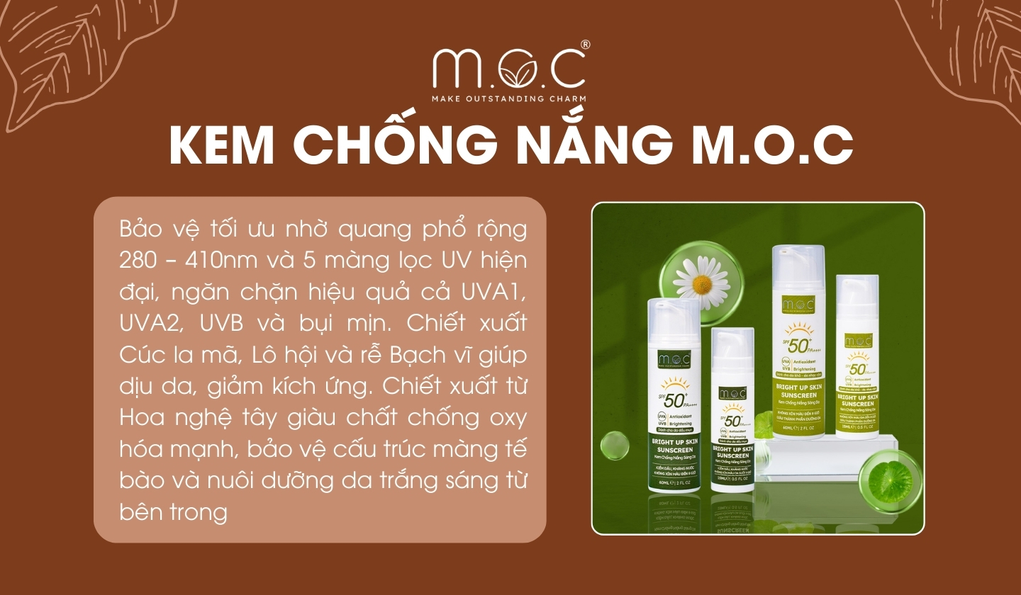 Kem chống nắng M.O.C giúp bảo vệ da khỏi tác hại của tia UV