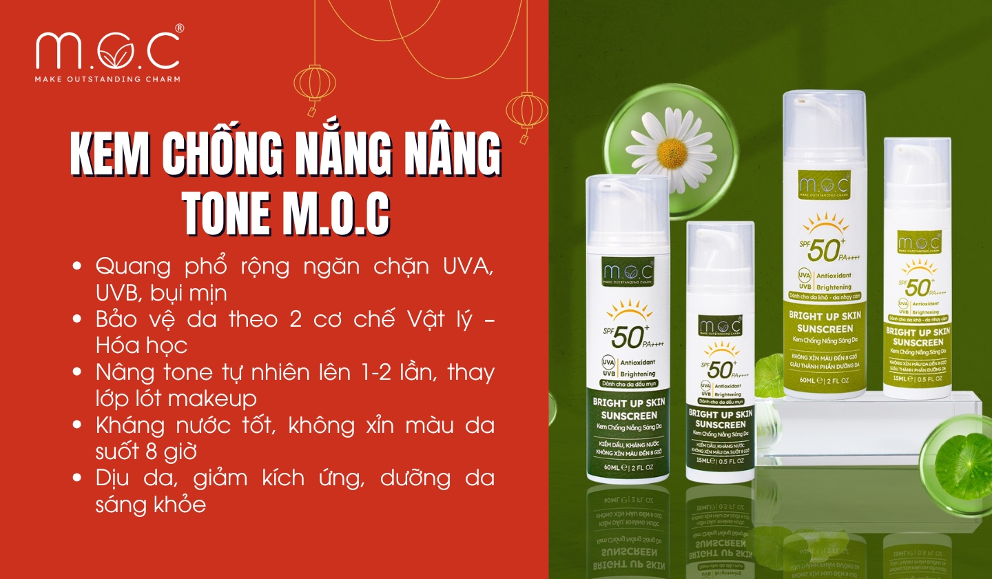 Kem chống nắng nâng tone M.O.C có thể thay thế lớp lót makeup, bảo vệ da mùa Tết