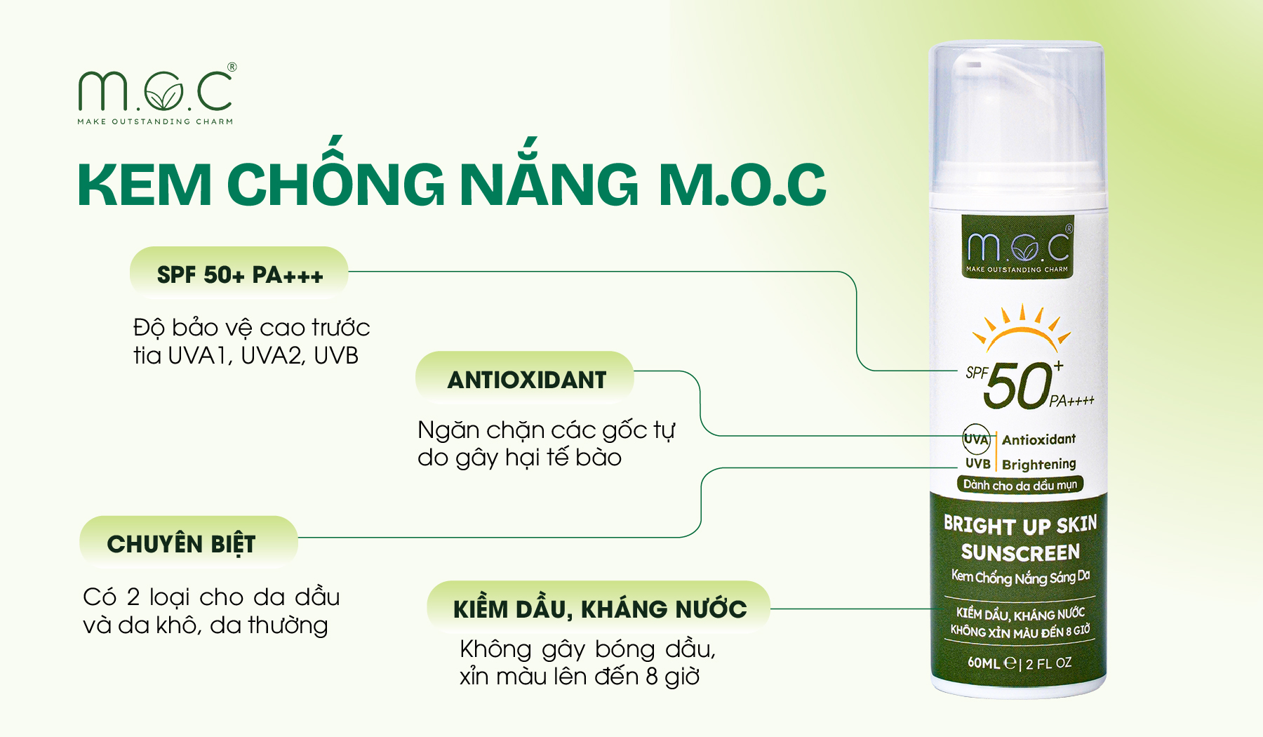 Kem chống nắng M.O.C sở hữu 5 màng lọc chống nắng an toàn