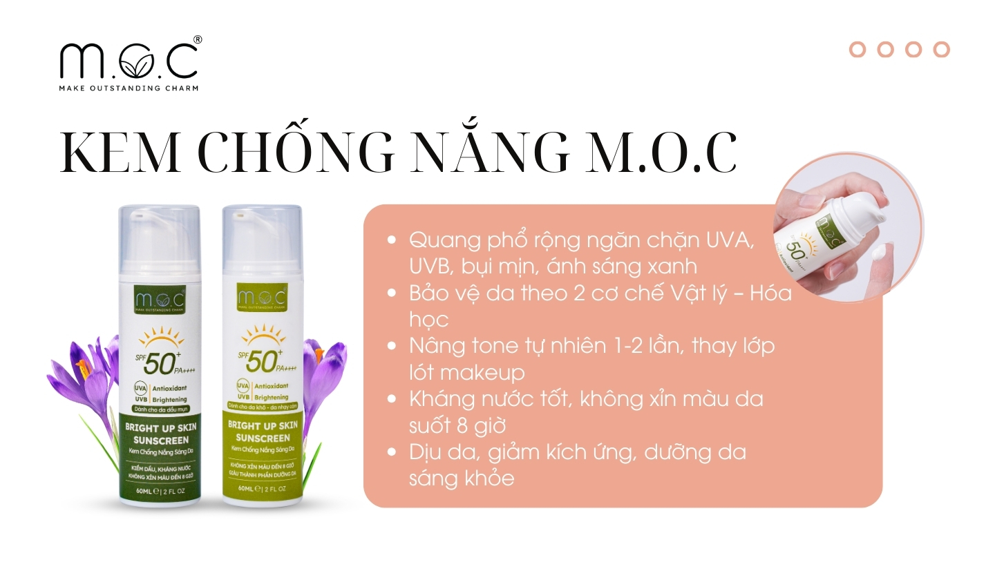 Kem chống nắng M.O.C SPF50+ PA++++ bảo vệ da toàn diện trước UVA, UVB