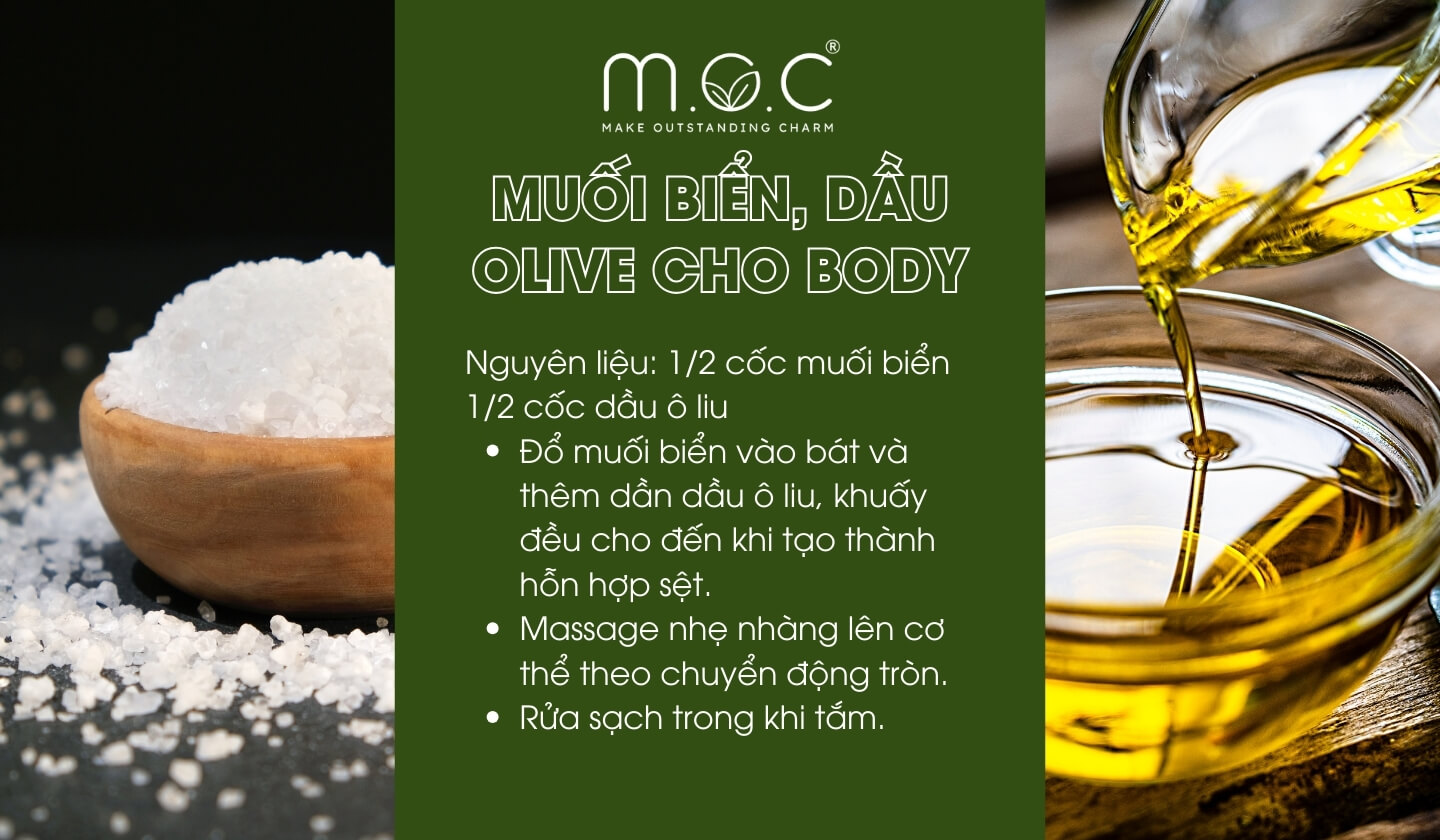 Tẩy tế bào chết muối biển và dầu olive cho da body