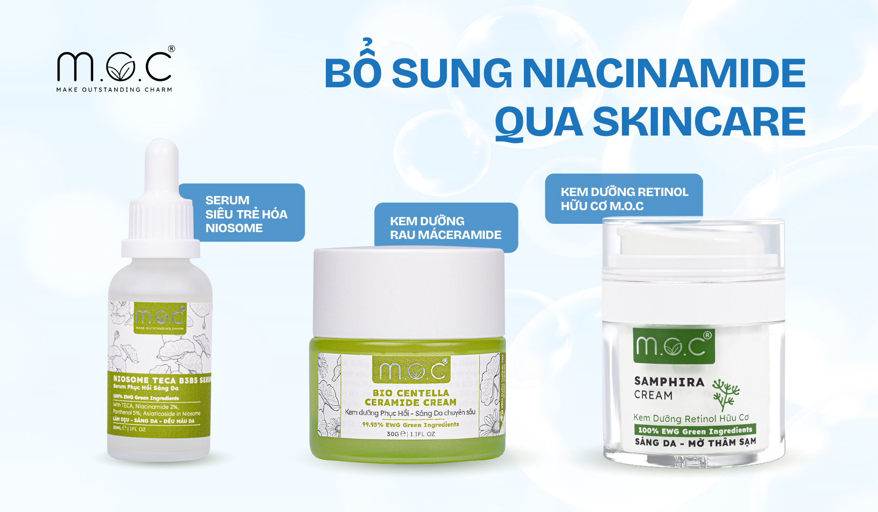 Các sản phẩm chứa Niacinamide của Nhà M.O.C