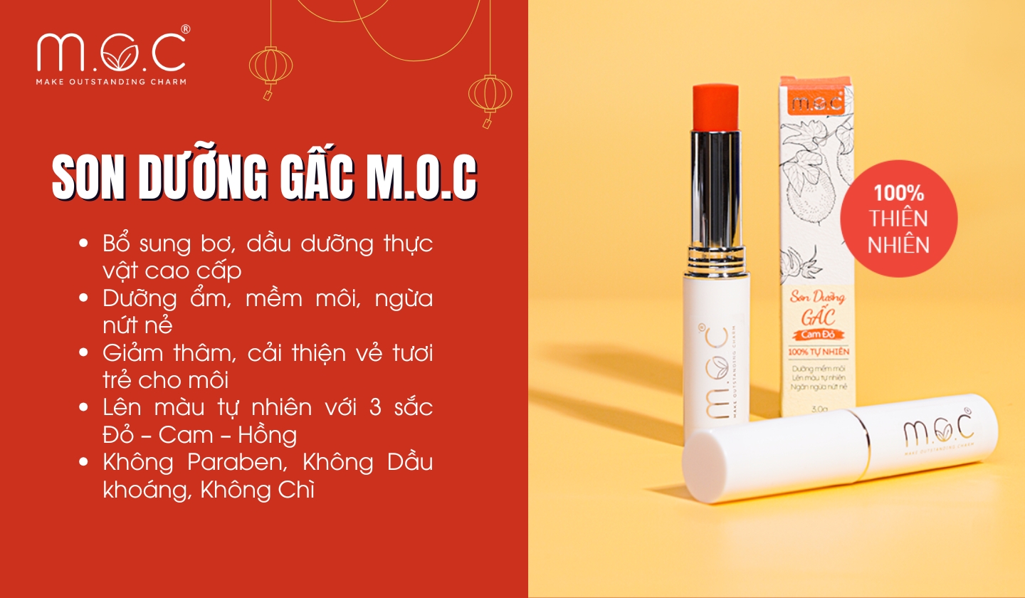 Son dưỡng gấc M.O.C giúp môi căng mọng, ngừa nứt nẻ, tươi tắn