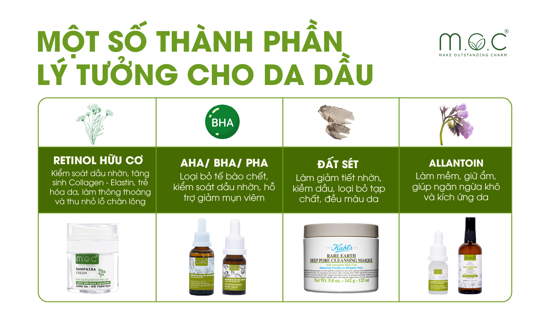 Một số thành phần lý tưởng cho da dầu