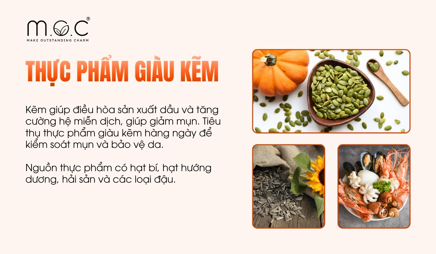 Ăn thực phẩm giàu kẽm hỗ trợ cải thiện mụn, sáng da, mau lành thương