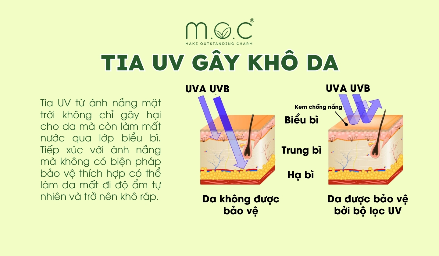 Tia UV là một trong những nguyên nhân gây khô da