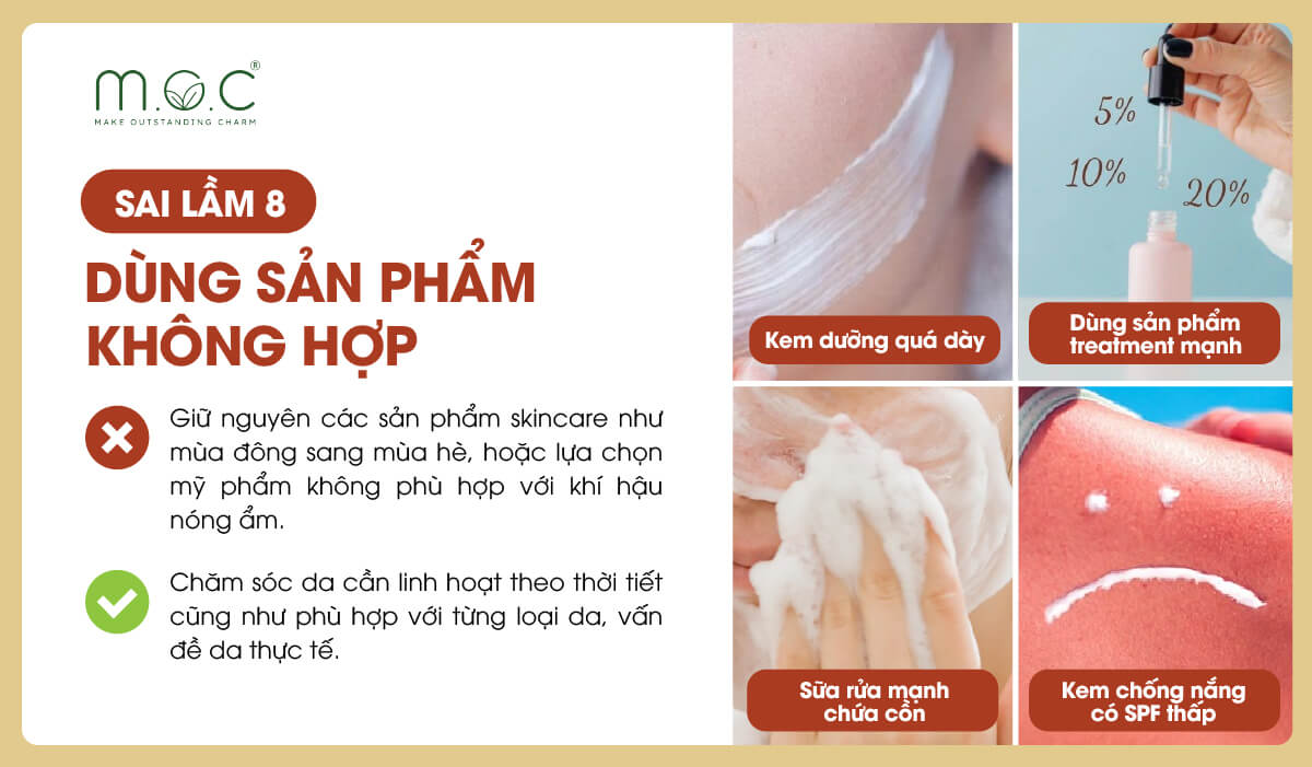 Sai lầm 8: Chăm sóc da với sản phẩm không hợp mùa nắng nóng