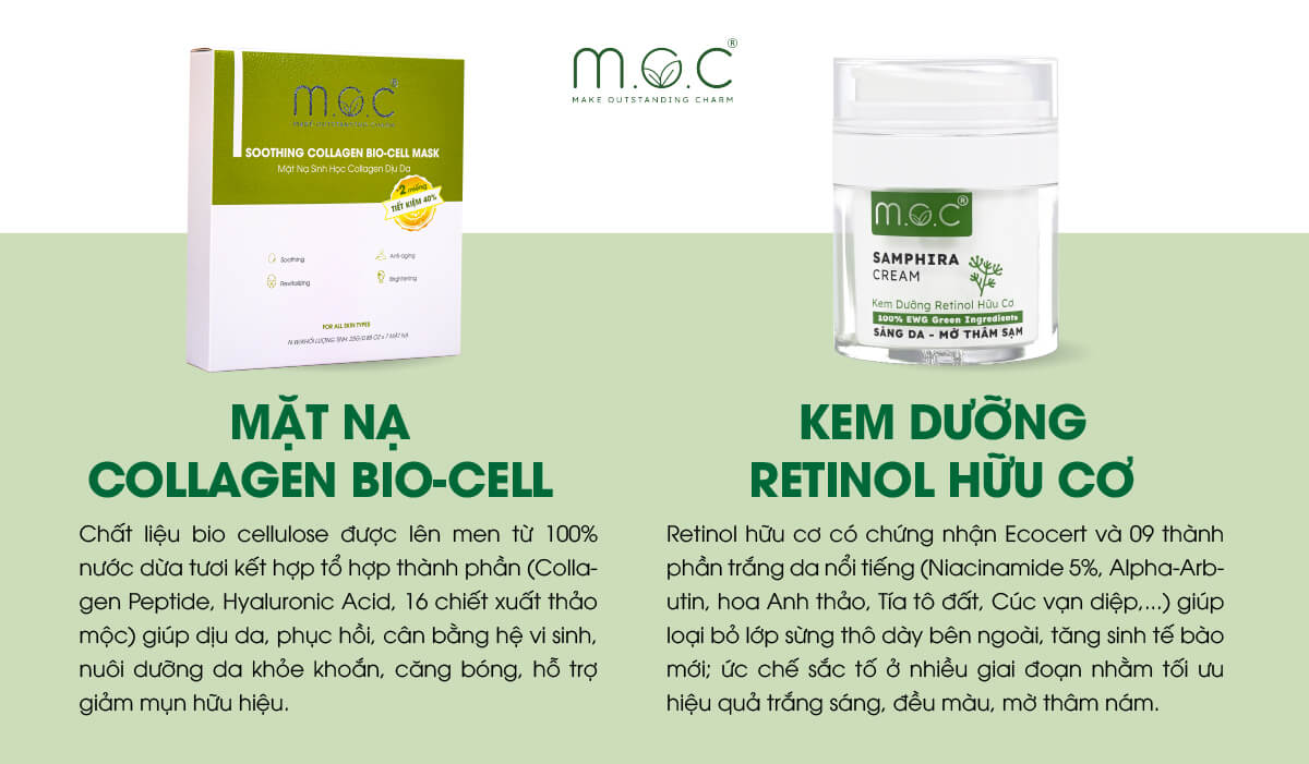 Chống lão hóa da tự nhiên với bộ đôi Mặt nạ Biocell và Kem dưỡng Retinol hữu cơ M.O.C