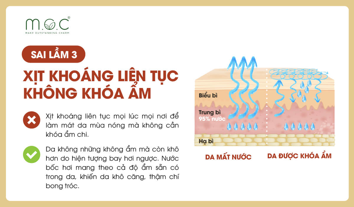 Sai lầm 3: Xịt khoáng liên tục mà không khóa ẩm