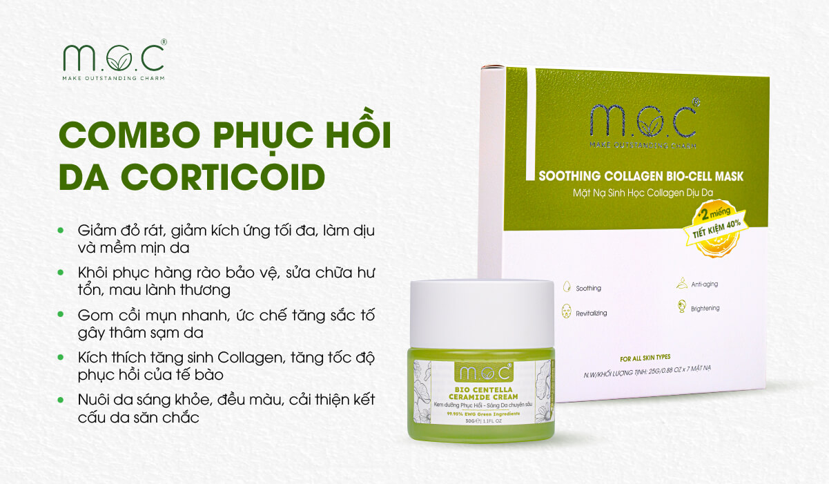 Combo M.O.C phục hồi da nhiễm corticoid: Kem dưỡng Ceramide và Mặt nạ sinh học Biocell
