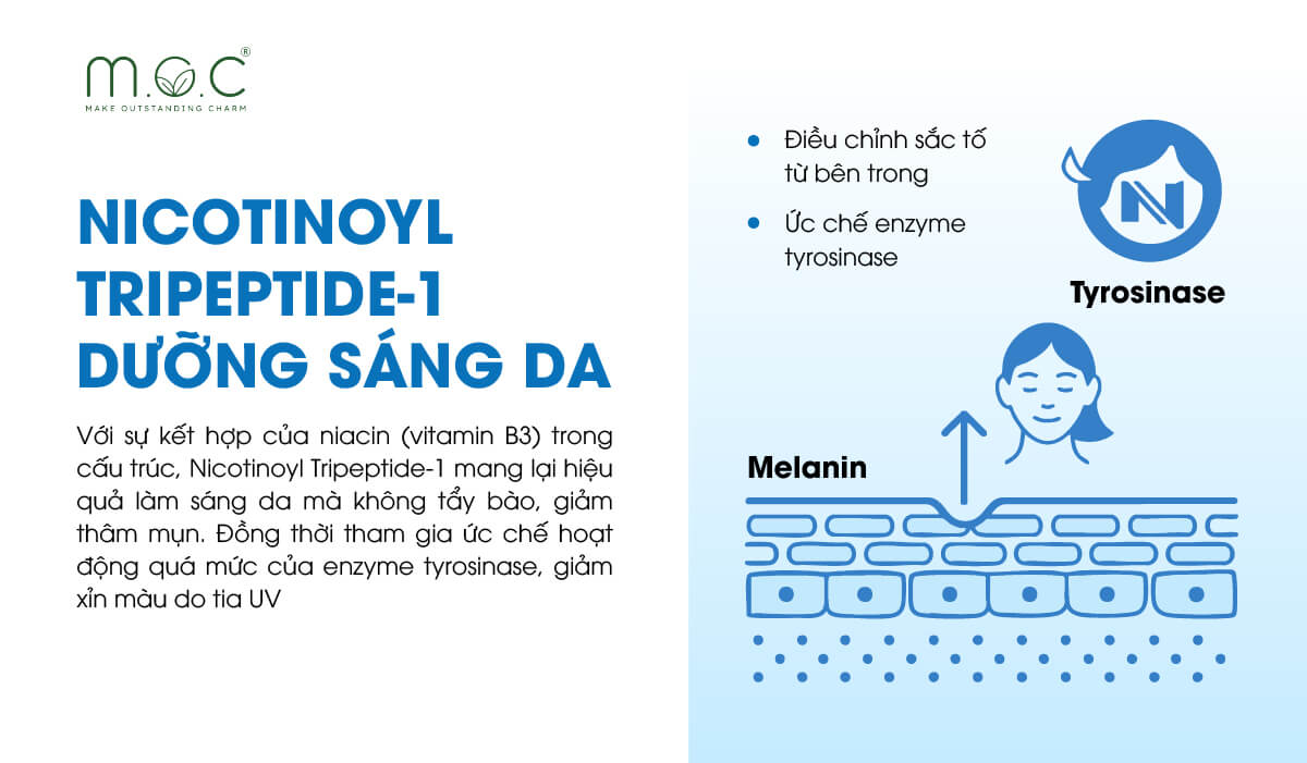 Nicotinoyl Tripeptide-1 giúp nuôi dưỡng trắng sáng da tự nhiên