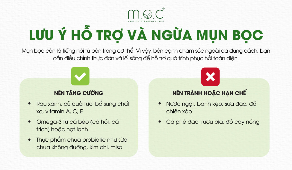 Điều chỉnh cách ăn uống để hỗ trợ cải thiện và ngừa mụn bọc