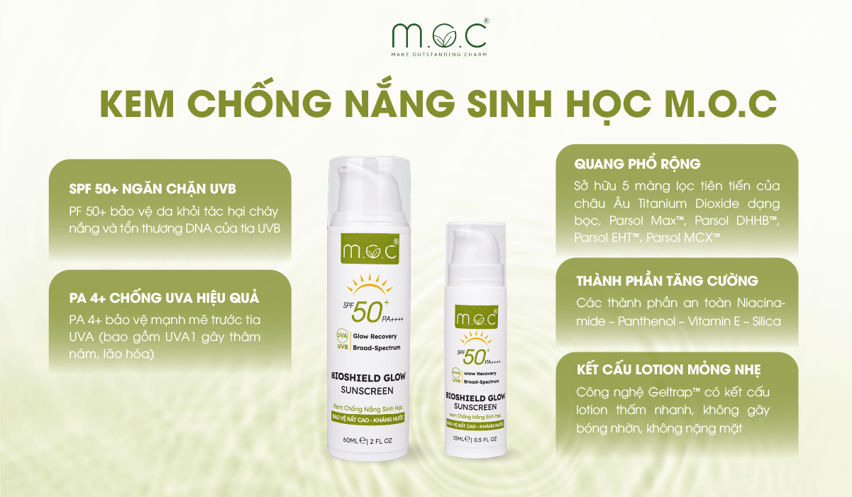 Kem chống nắng sinh học M.O.C có SPF50+ PA 4+ bảo vệ da cực cao
