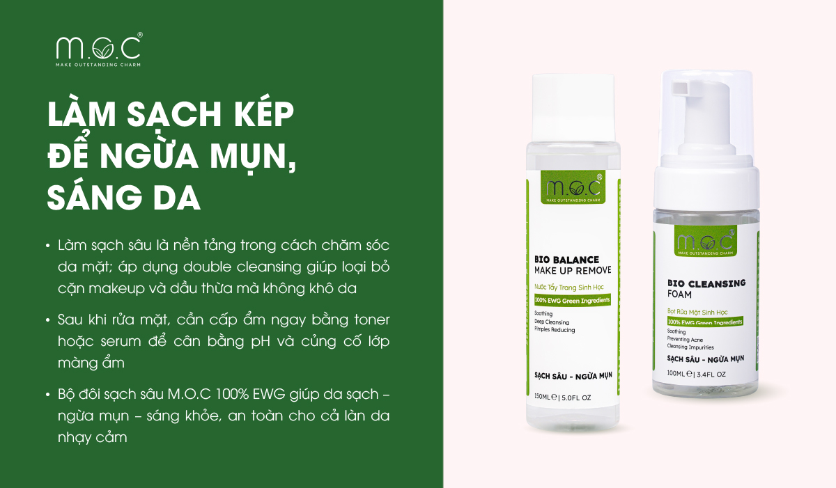 Làm sạch kép để ngừa mụn, sáng da