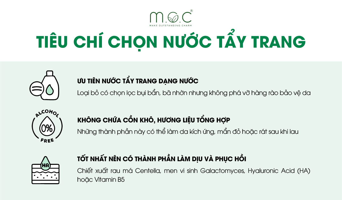 Khi chọn nước tẩy trang cần lưu ý các tiêu chí nào?