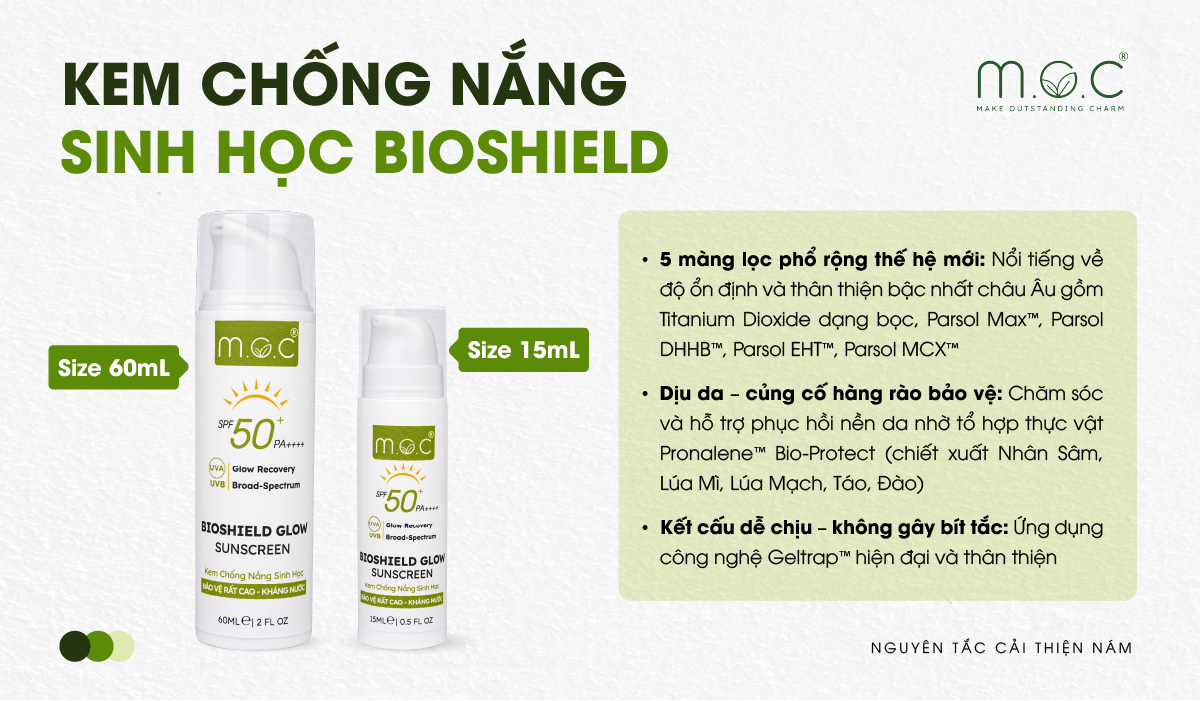 Kem chống nắng Bioshield M.O.C có khả năng bảo vệ cực cao trước tia UVA/UVB/HEV