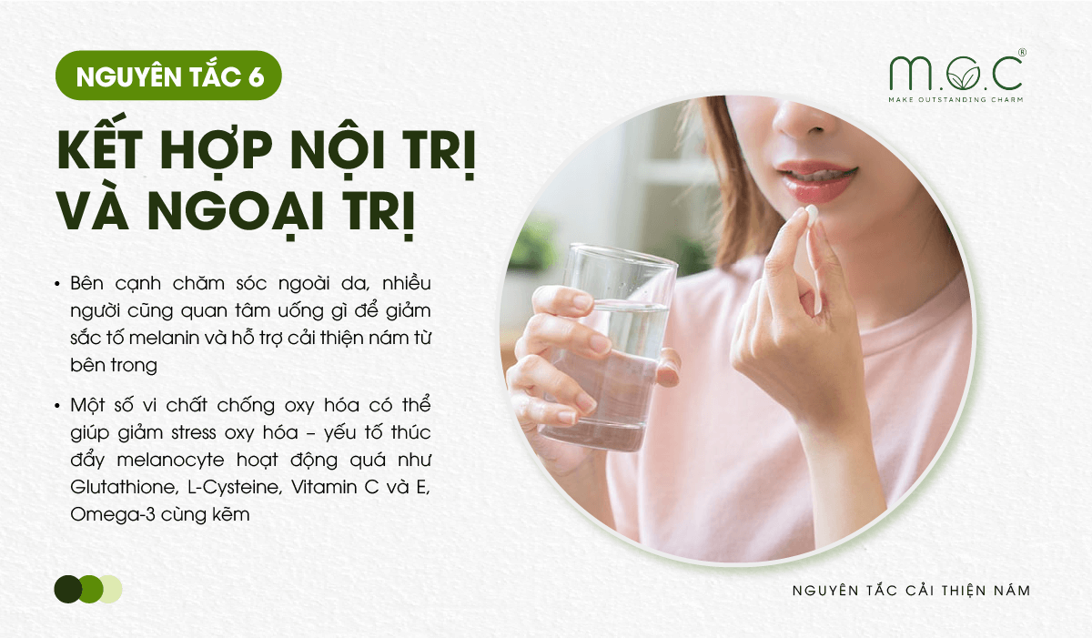 Nguyên tắc 6 cải thiện sắc tố melanin: Kết hợp nội trị và ngoại trị để kiểm soát tận gốc